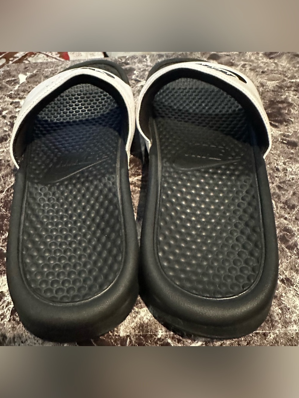 Nike Black and White Slide Sandals with Textured Footbed